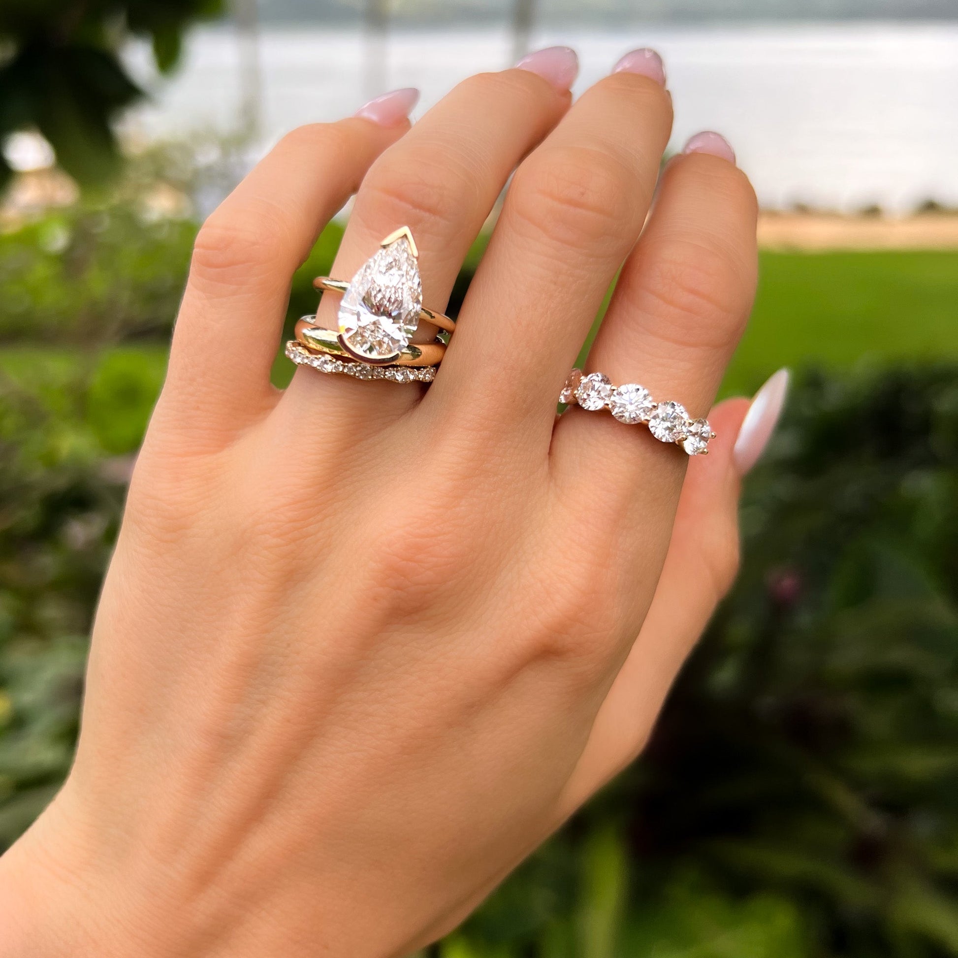 Marquise Shaped Three Stone Lab Grown Diamond Engagement Ring