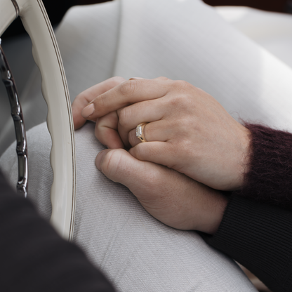 Cushion Lab Grown Diamond Half Bezel Signet Men's Gold Wedding Band