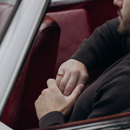 Emerald Lab Grown Diamond Half Bezel  Signet Men's Gold Wedding Band