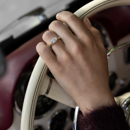 Cushion Lab Grown Diamond Half Bezel Signet Men's Gold Wedding Band