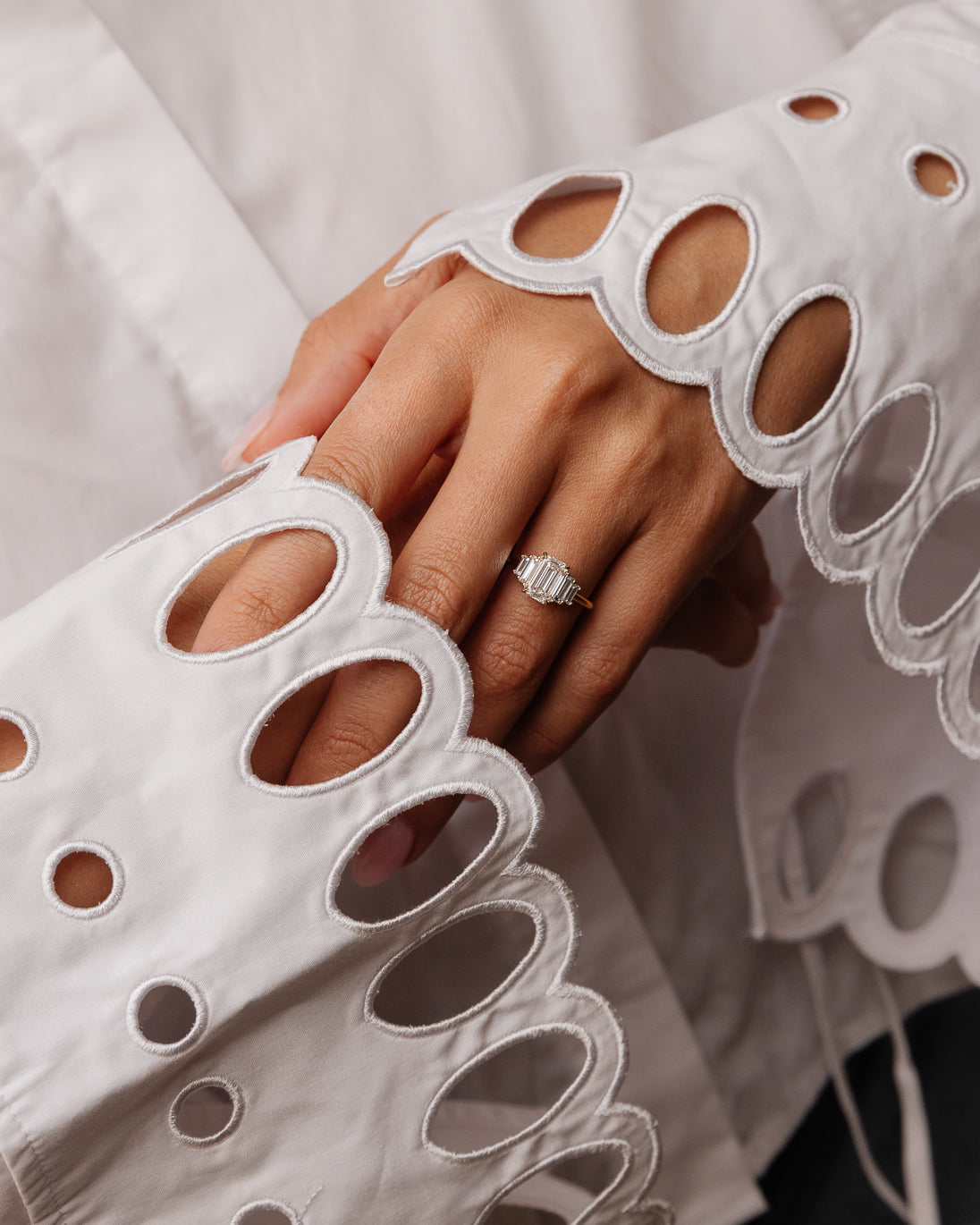 1.82 CT Emerald Cut Cluster Lab Grown Diamond Engagement Ring