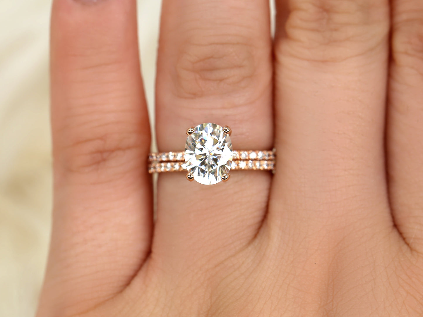2 CT Oval Cut Pave Lab Grown Diamond Bridal Ring Set