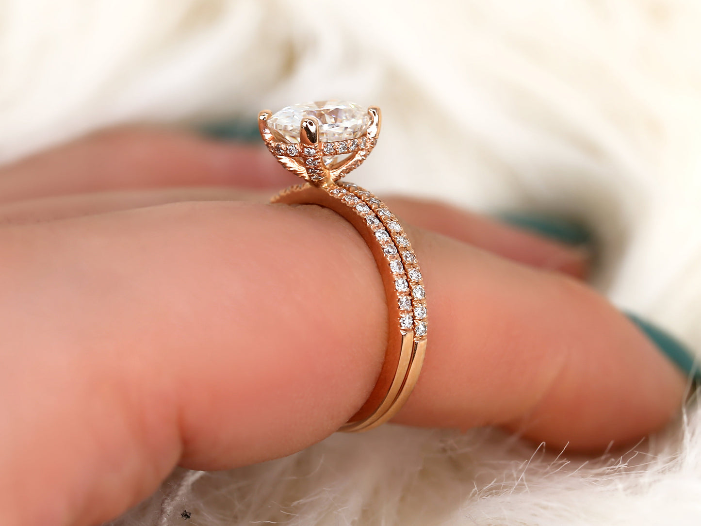 2 CT Oval Cut Pave Lab Grown Diamond Bridal Ring Set