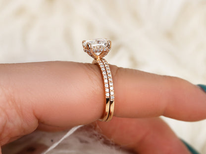 2 CT Oval Cut Pave Lab Grown Diamond Bridal Ring Set