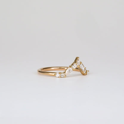 0.50 TCW Round, Pear, Marquise, Princess & Baguette Stones Curved Lab Grown Diamond Wedding Band