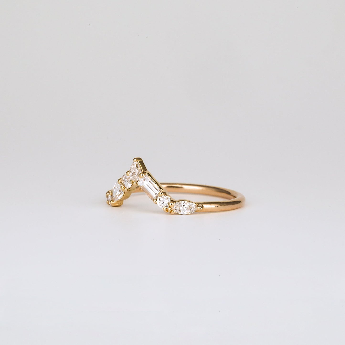 0.50 TCW Round, Pear, Marquise, Princess & Baguette Stones Curved Lab Grown Diamond Wedding Band