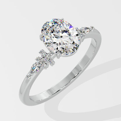 Marquise Shaped Three Stone Lab Grown Diamond Engagement Ring