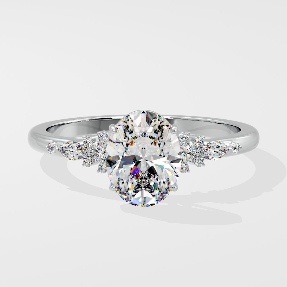 Marquise Shaped Three Stone Lab Grown Diamond Engagement Ring