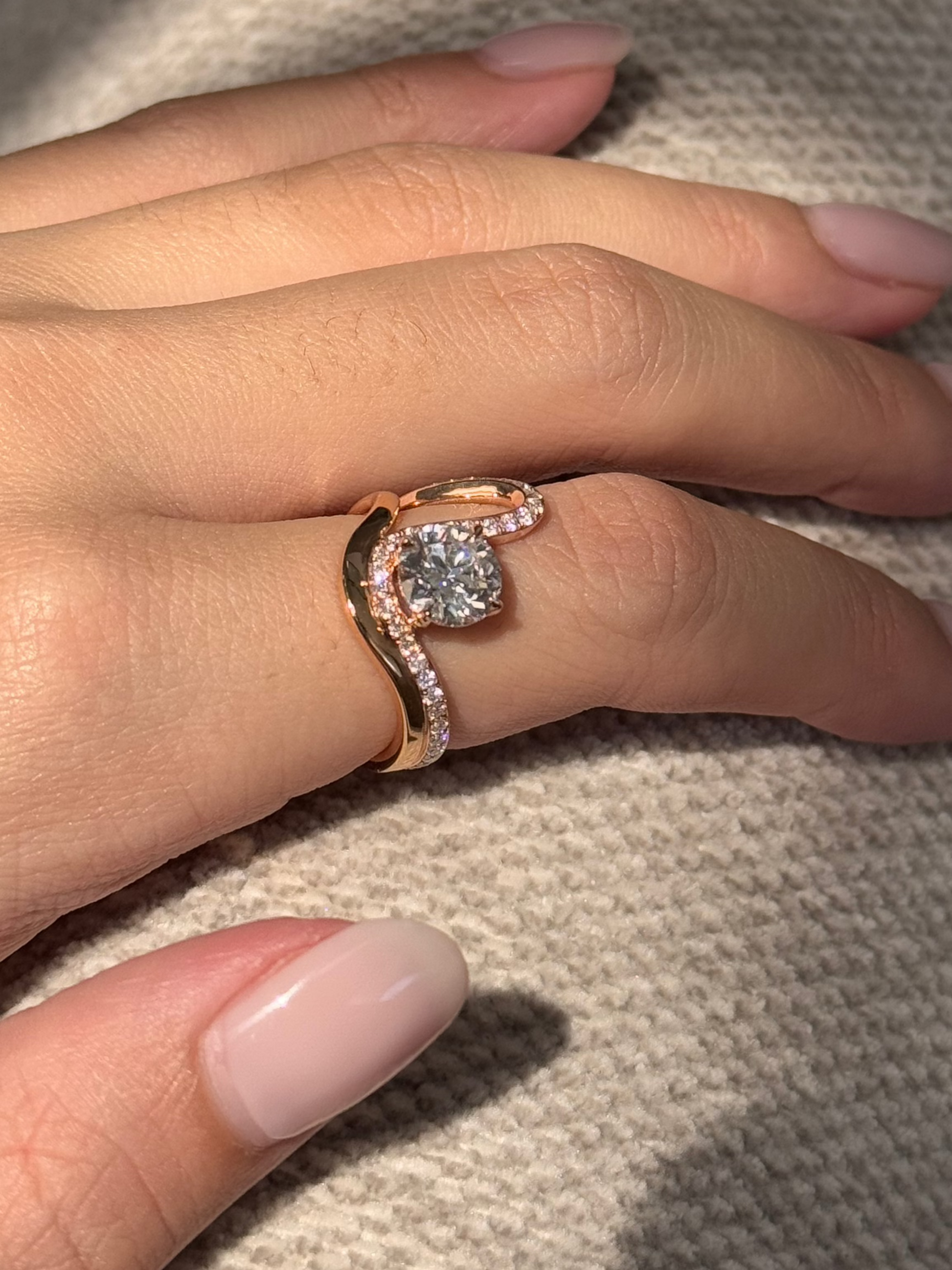 Marquise Shaped Three Stone Lab Grown Diamond Engagement Ring