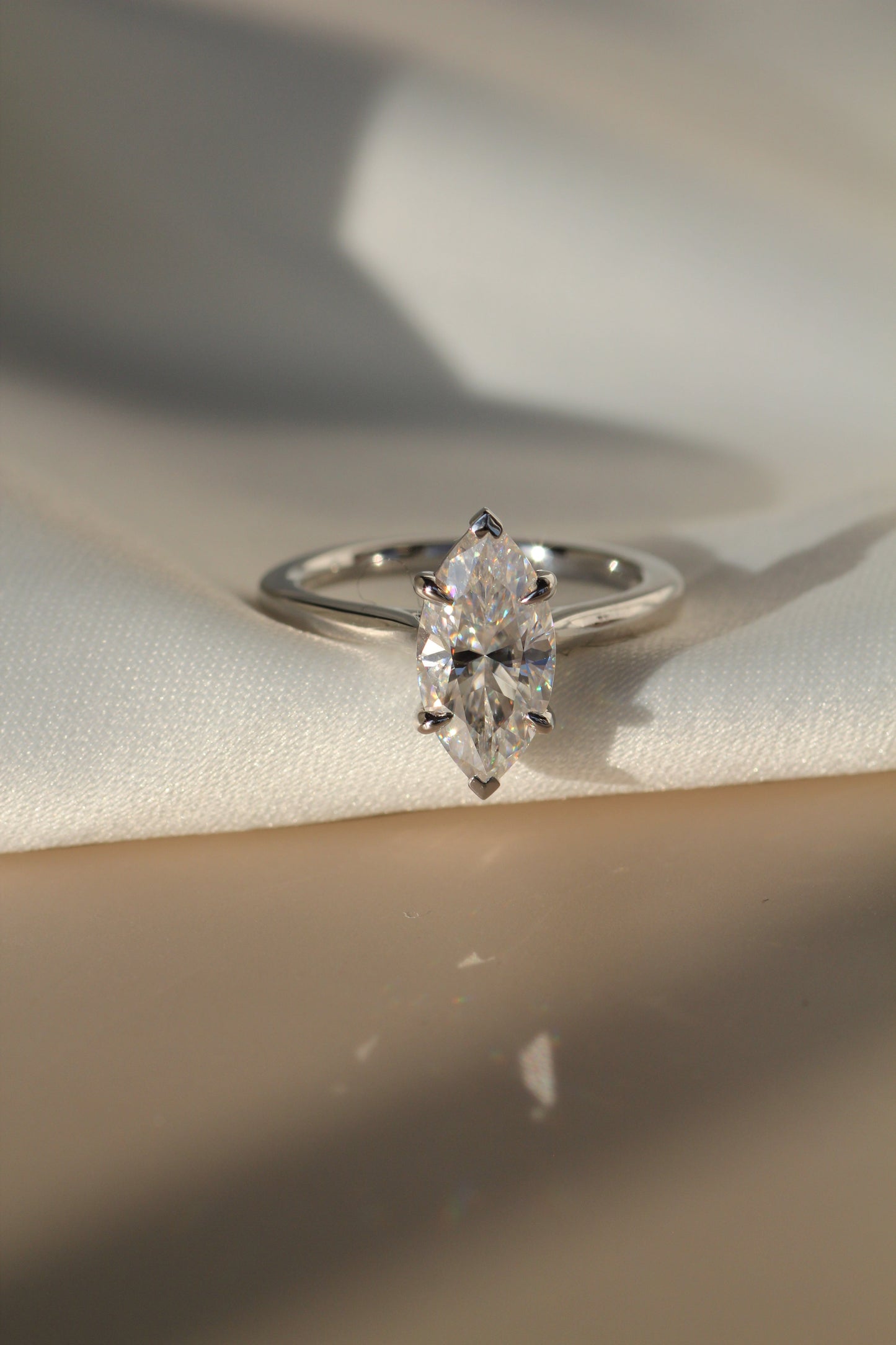 Marquise Shaped Three Stone Lab Grown Diamond Engagement Ring