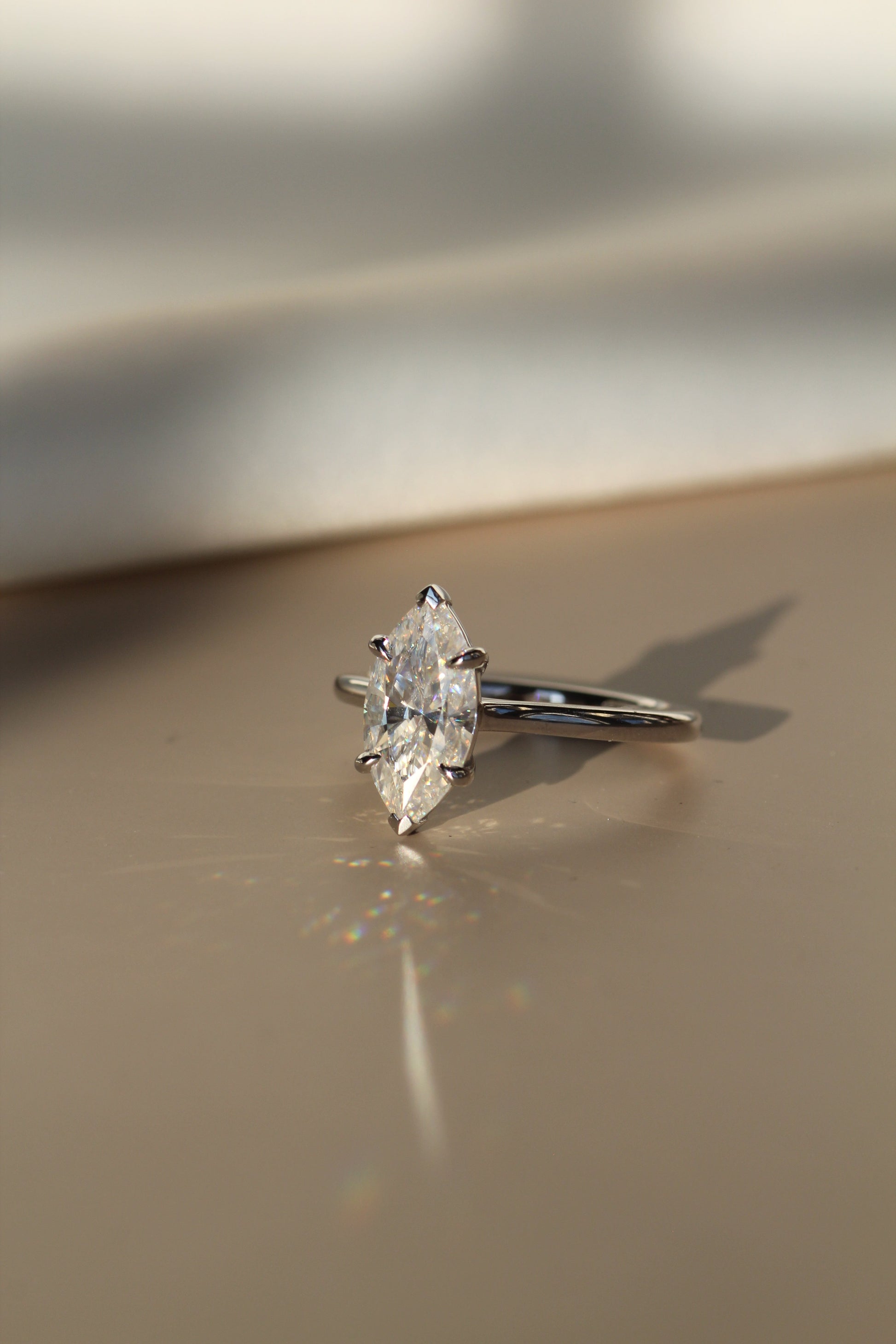 Marquise Shaped Three Stone Lab Grown Diamond Engagement Ring