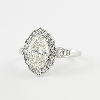 1.91 CT Oval Milgrain Vintage Halo Style Moissanite Engagement Ring 2