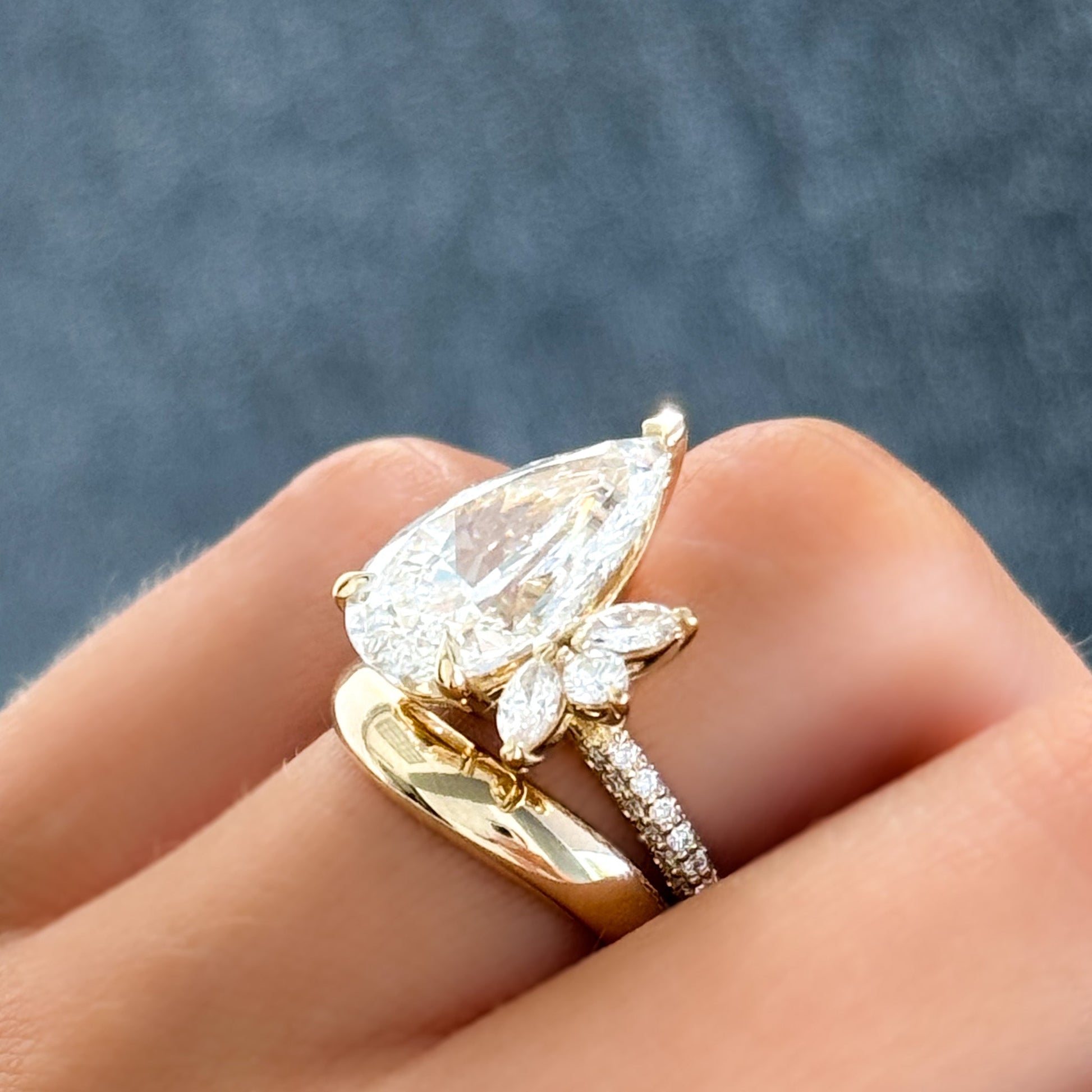 Marquise Shaped Three Stone Lab Grown Diamond Engagement Ring