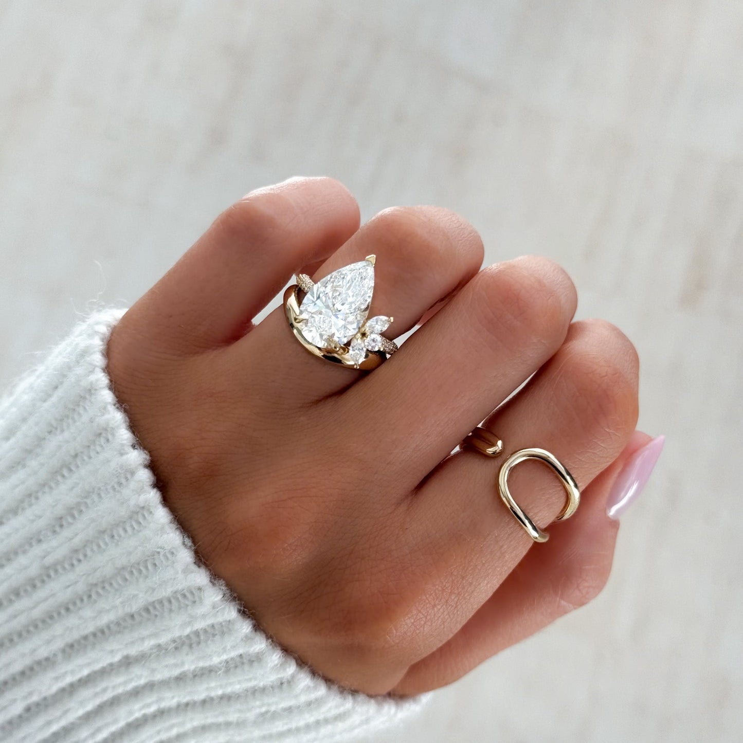 Marquise Shaped Three Stone Lab Grown Diamond Engagement Ring