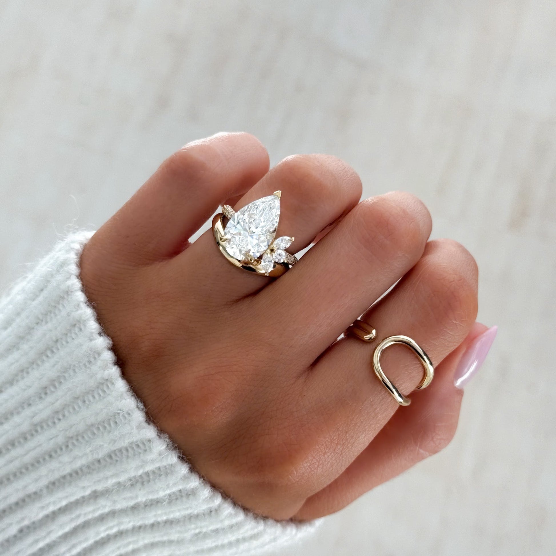 Marquise Shaped Three Stone Lab Grown Diamond Engagement Ring