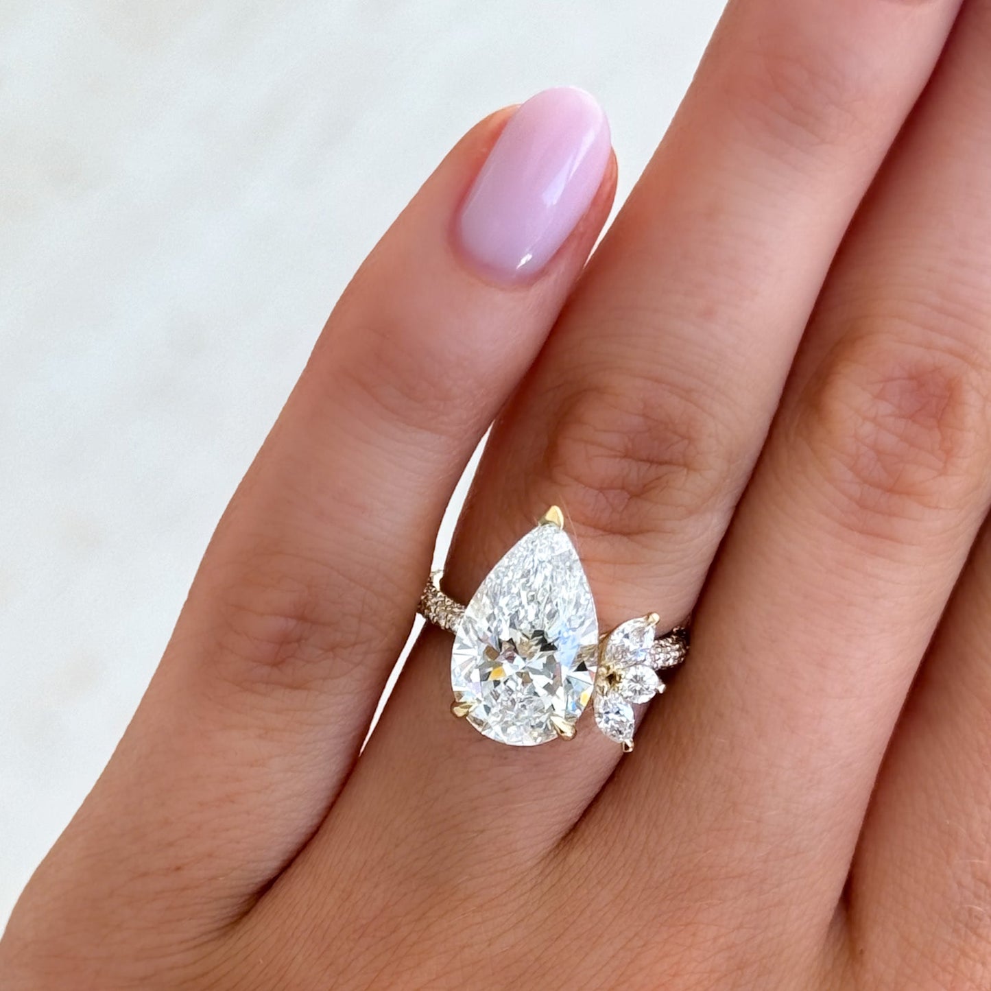 Marquise Shaped Three Stone Lab Grown Diamond Engagement Ring