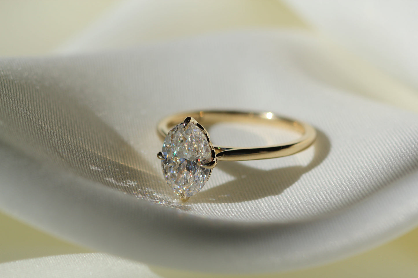 Marquise Shaped Three Stone Lab Grown Diamond Engagement Ring