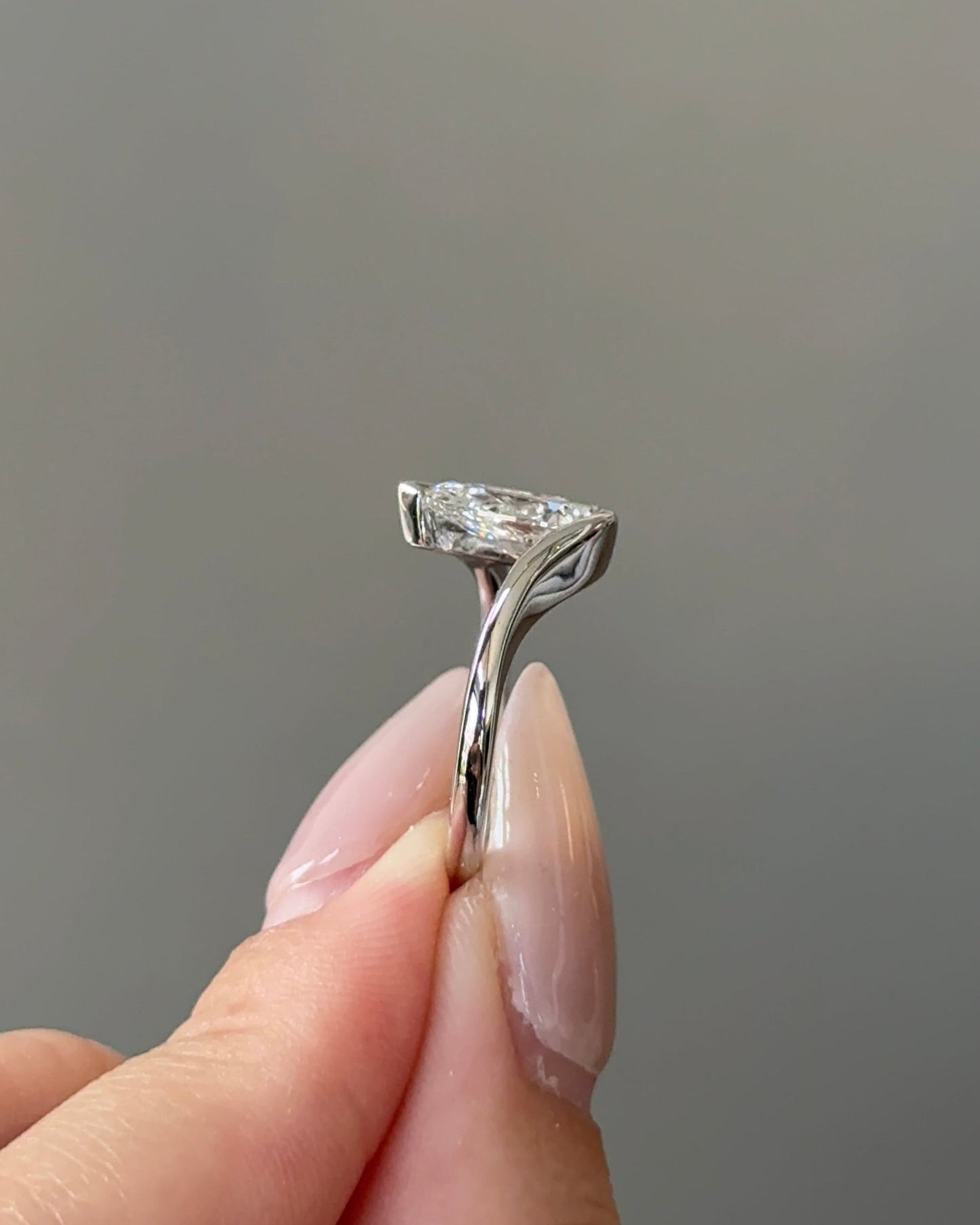 Marquise Shaped Three Stone Lab Grown Diamond Engagement Ring