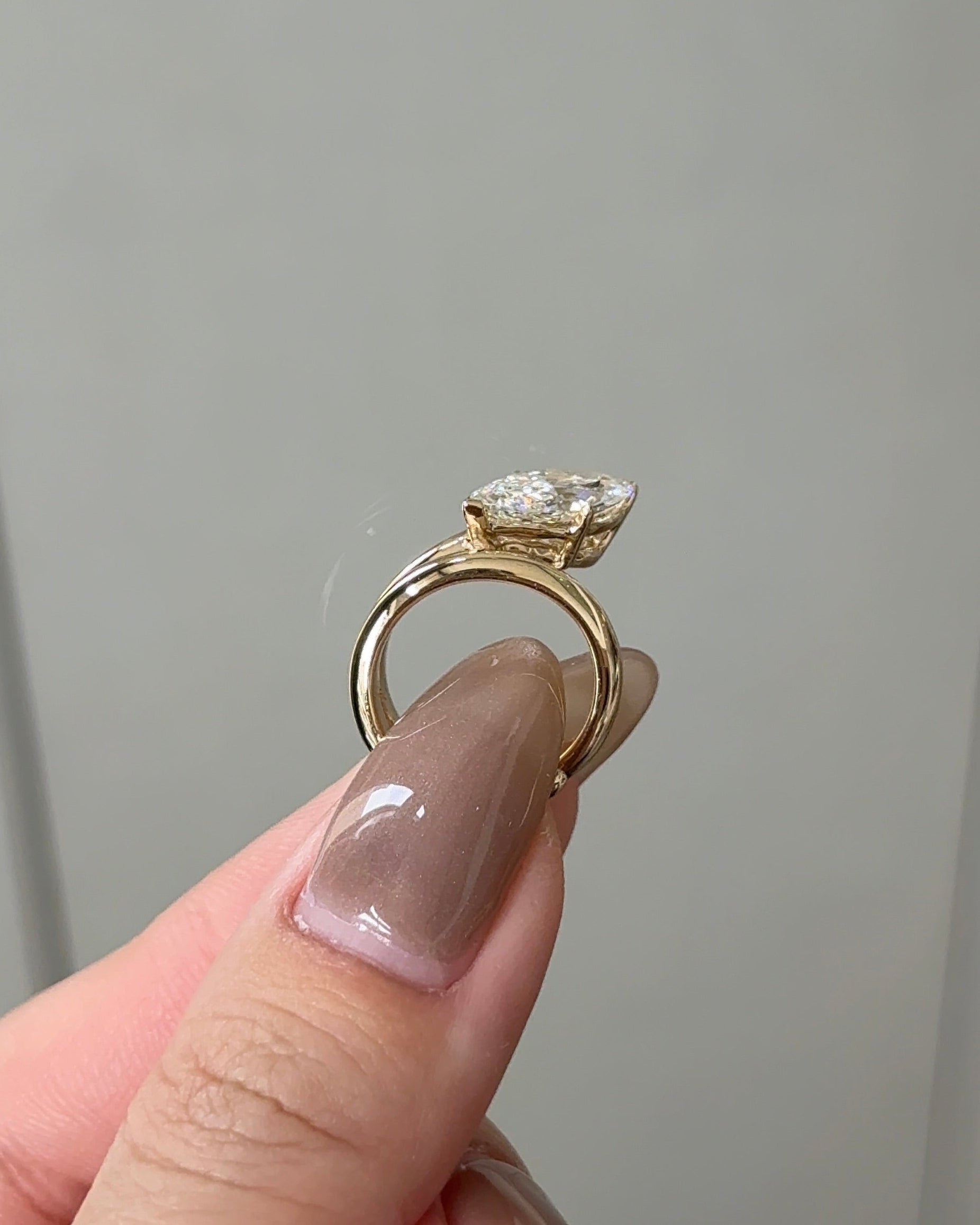 Marquise Shaped Three Stone Lab Grown Diamond Engagement Ring