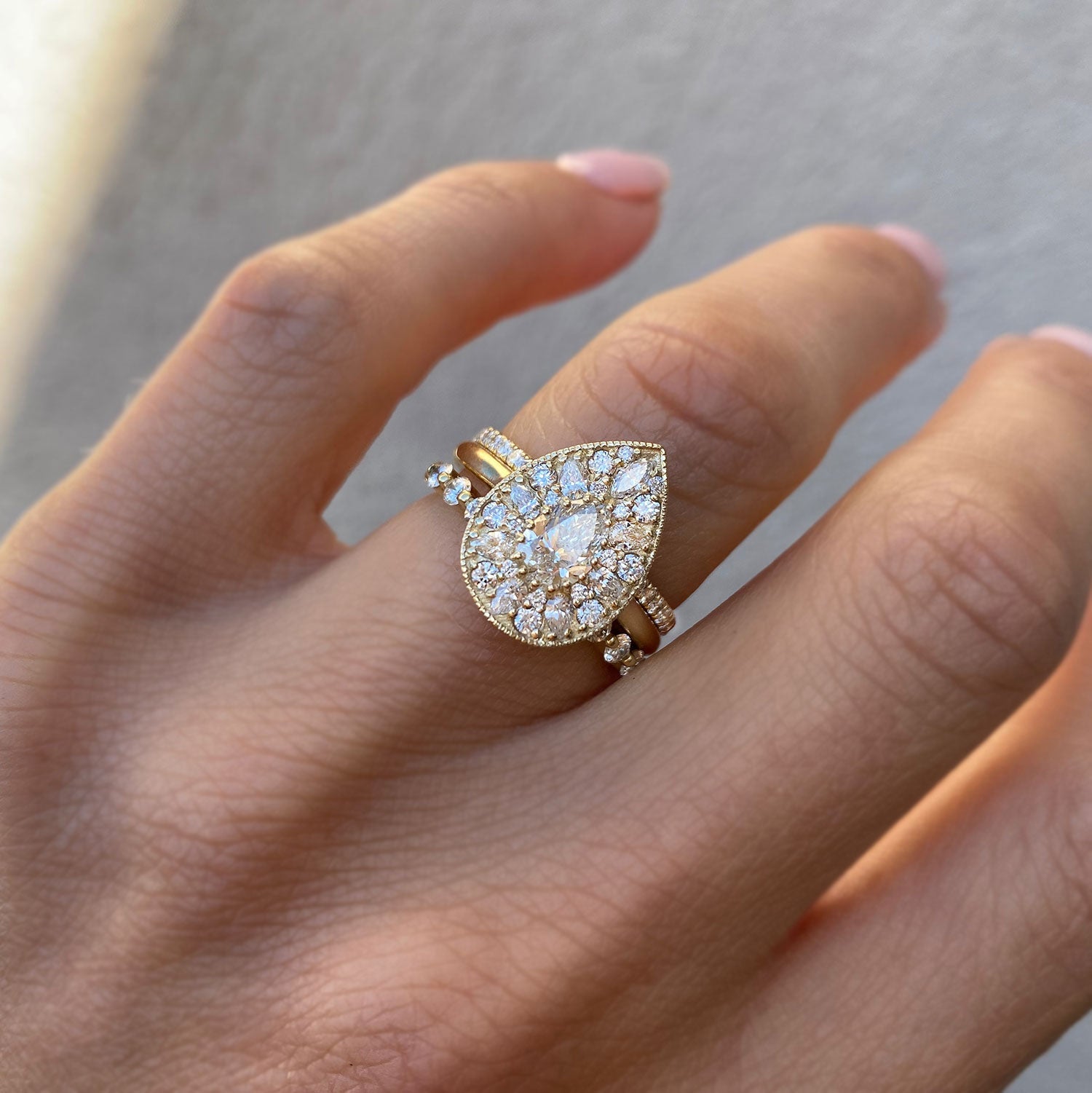 Marquise Shaped Three Stone Lab Grown Diamond Engagement Ring