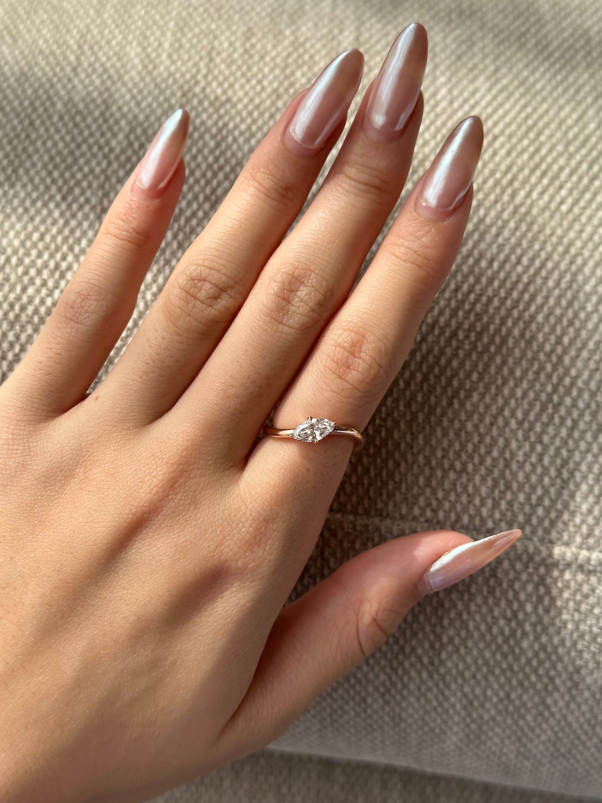 Marquise Shaped Three Stone Lab Grown Diamond Engagement Ring