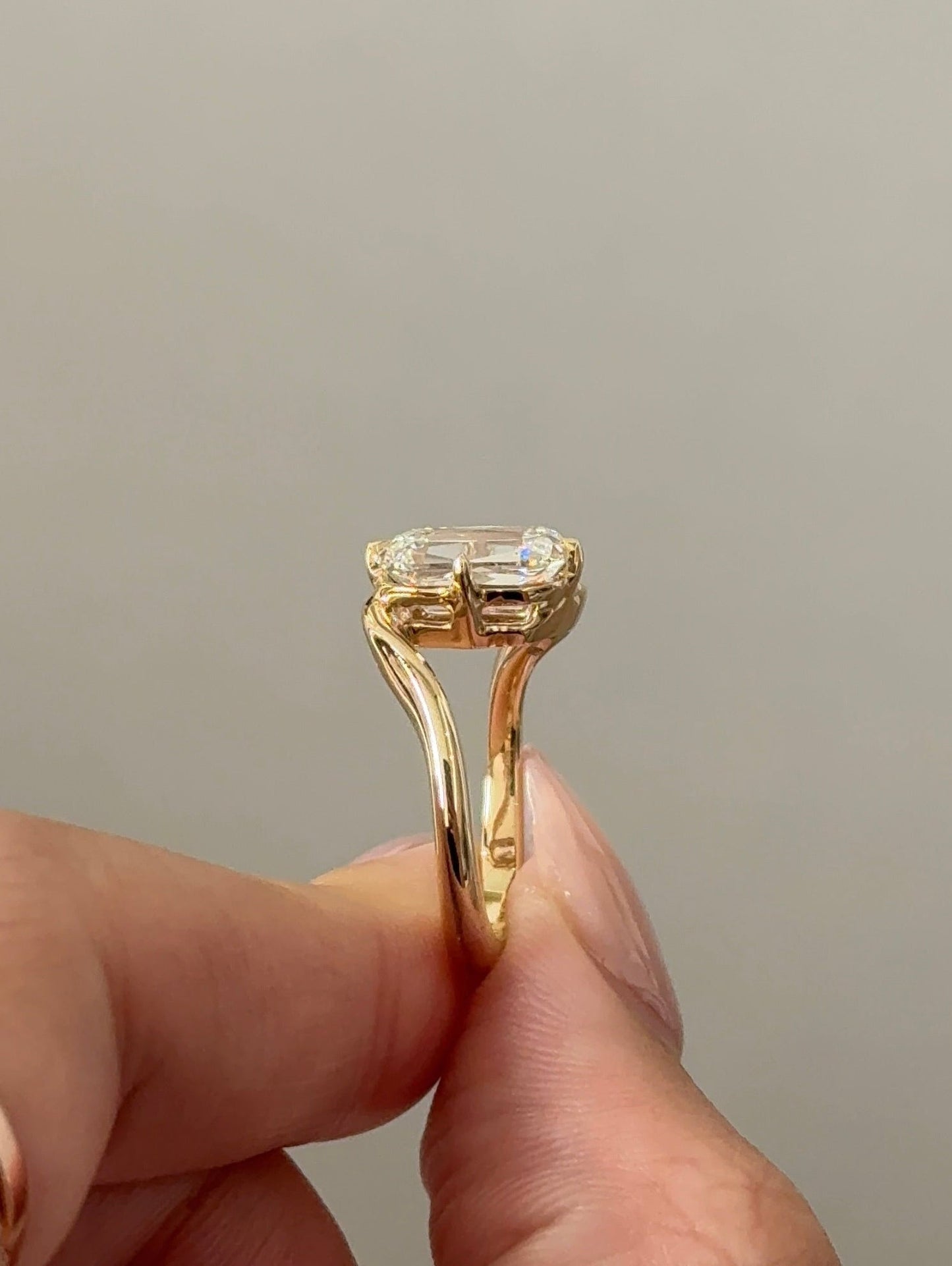 Marquise Shaped Three Stone Lab Grown Diamond Engagement Ring