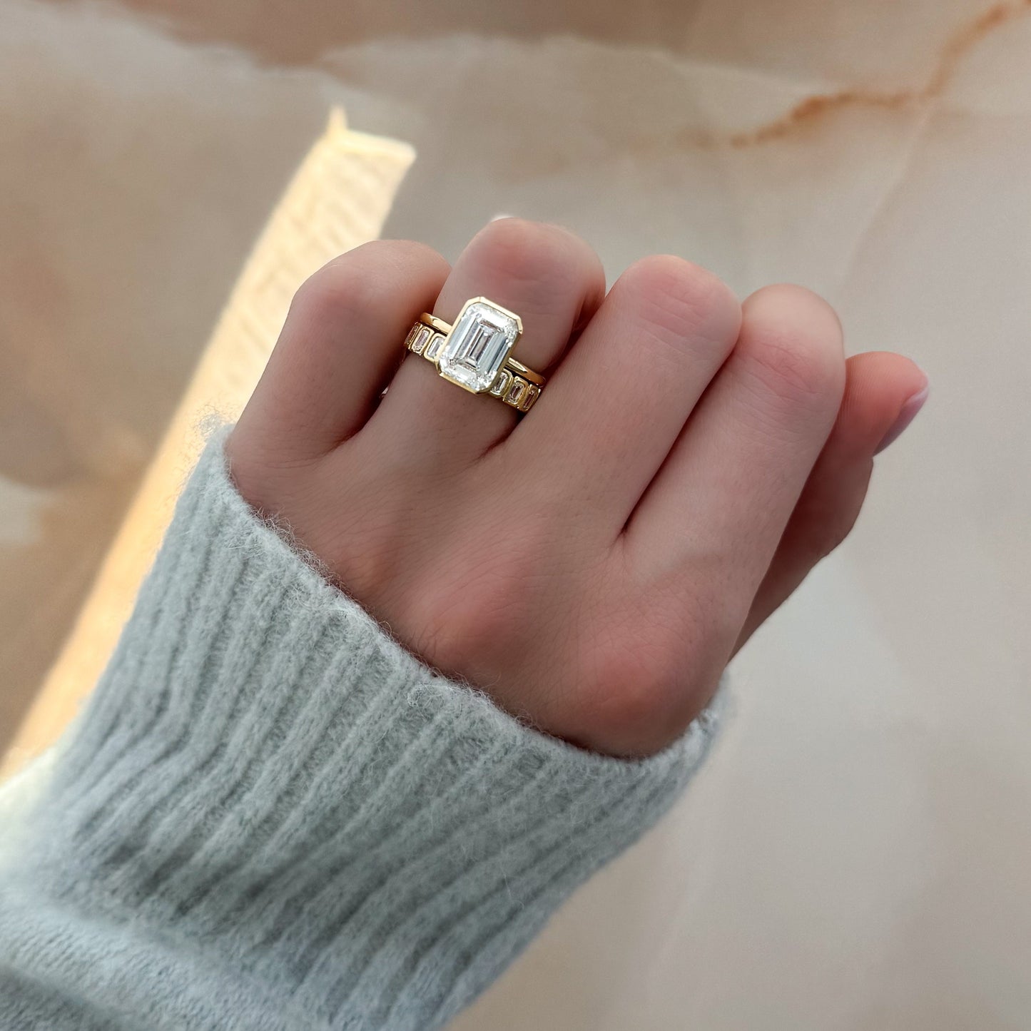 Marquise Shaped Three Stone Lab Grown Diamond Engagement Ring