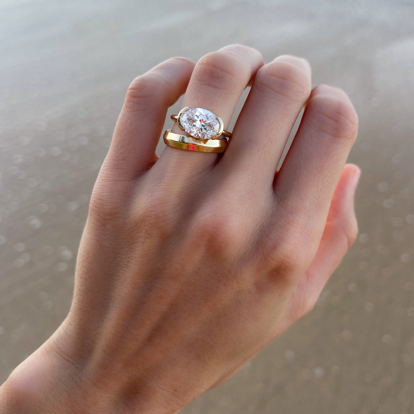 Marquise Shaped Three Stone Lab Grown Diamond Engagement Ring