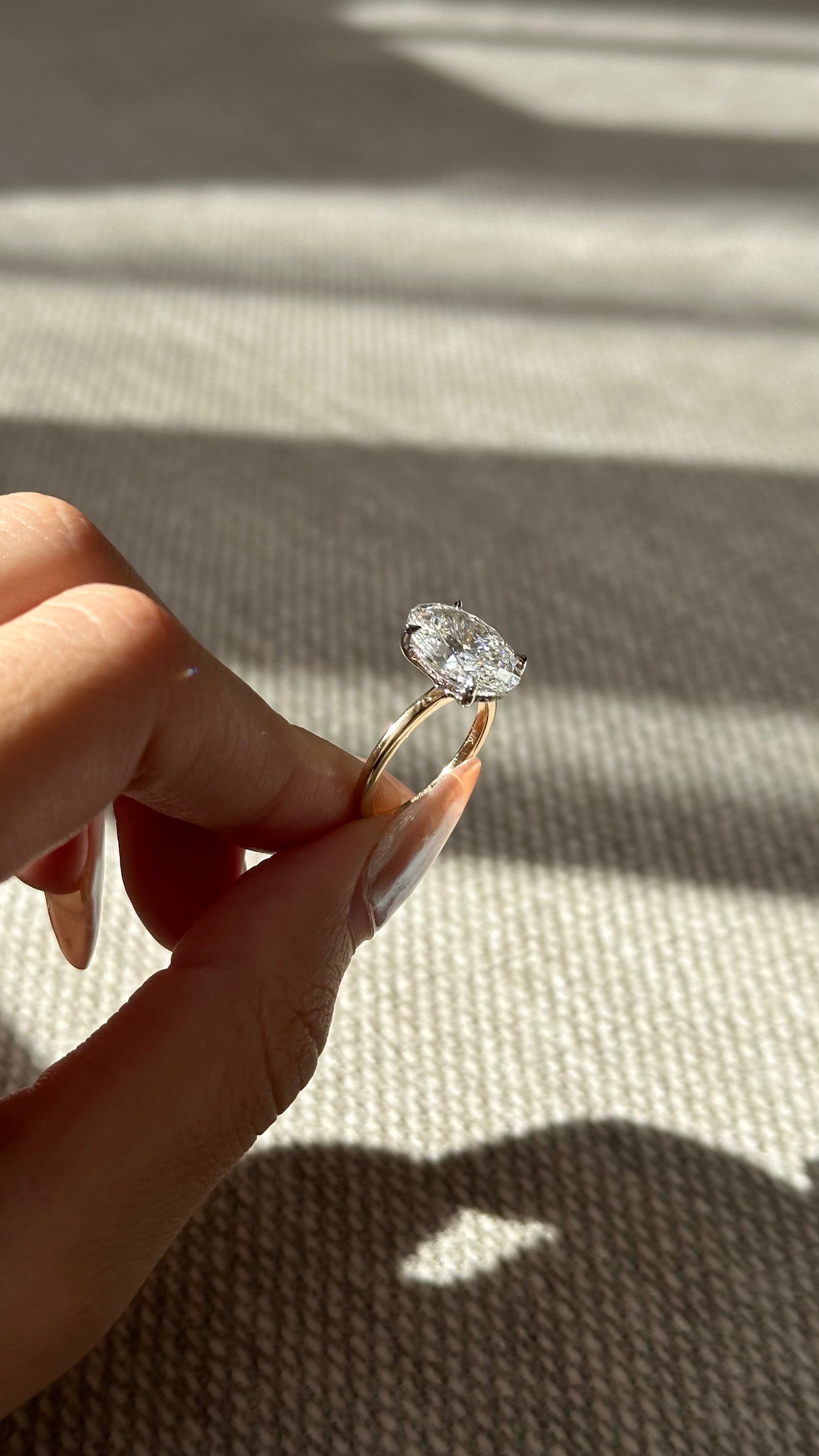 Marquise Shaped Three Stone Lab Grown Diamond Engagement Ring