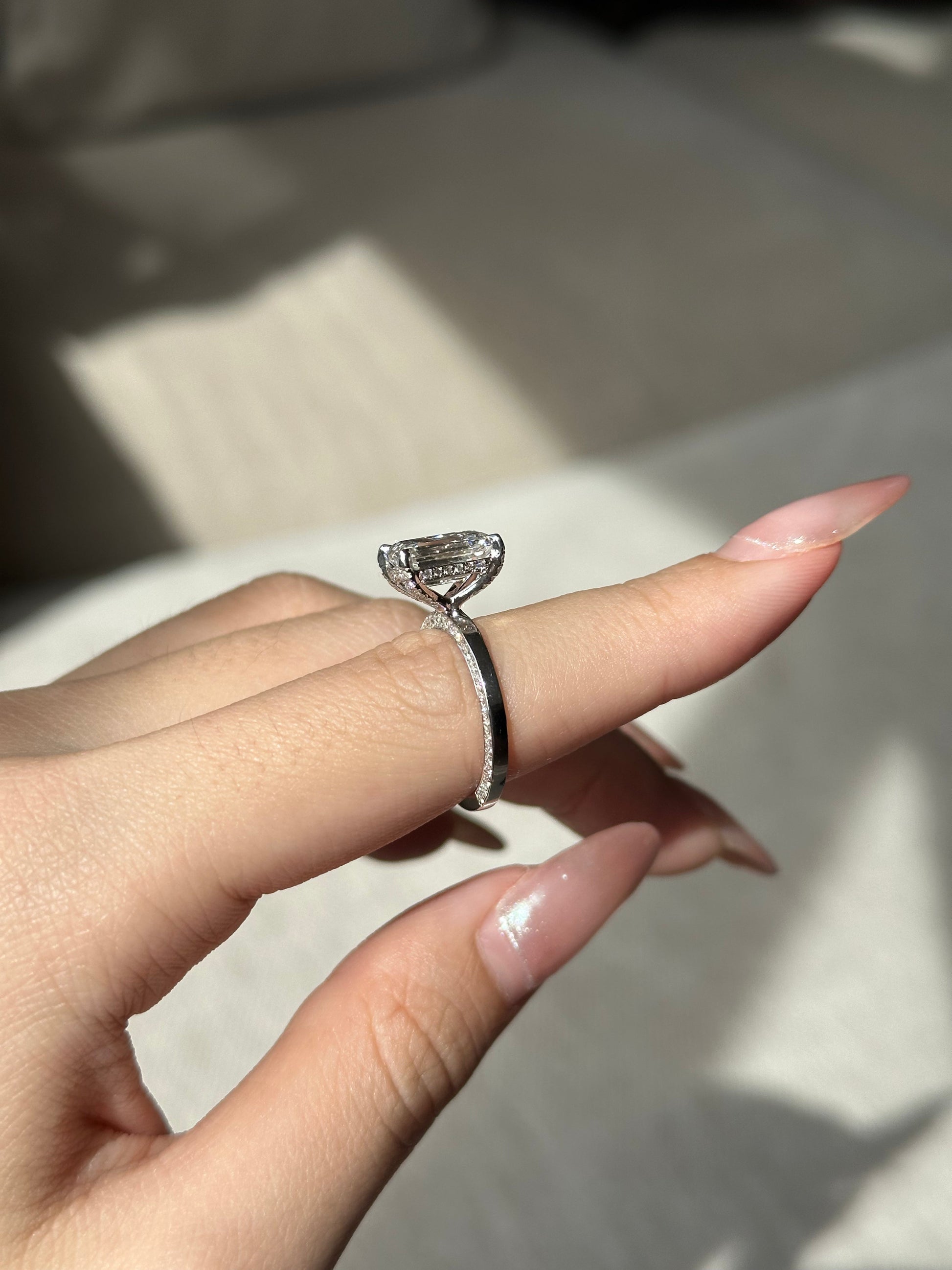 Marquise Shaped Three Stone Lab Grown Diamond Engagement Ring