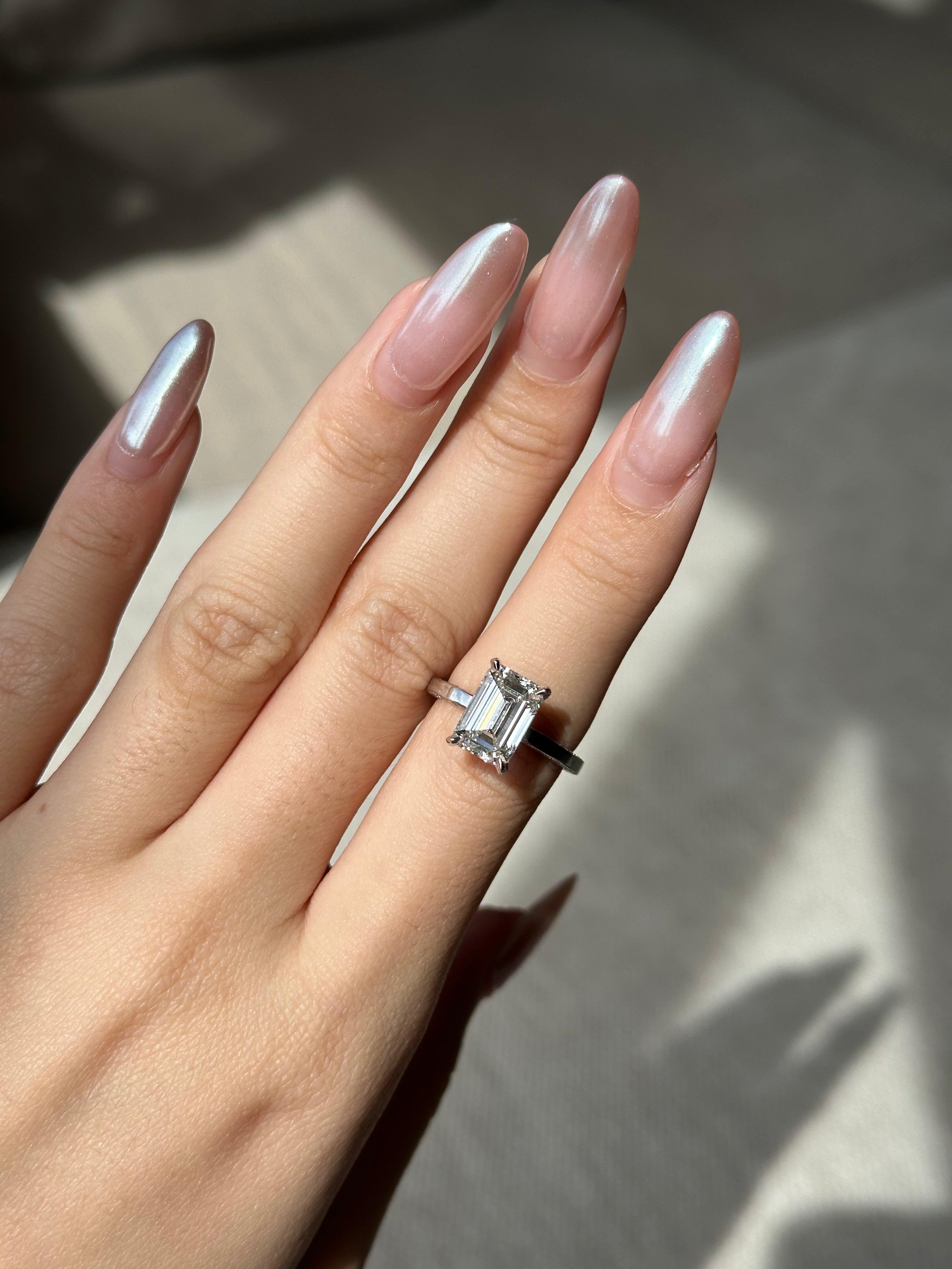 Marquise Shaped Three Stone Lab Grown Diamond Engagement Ring