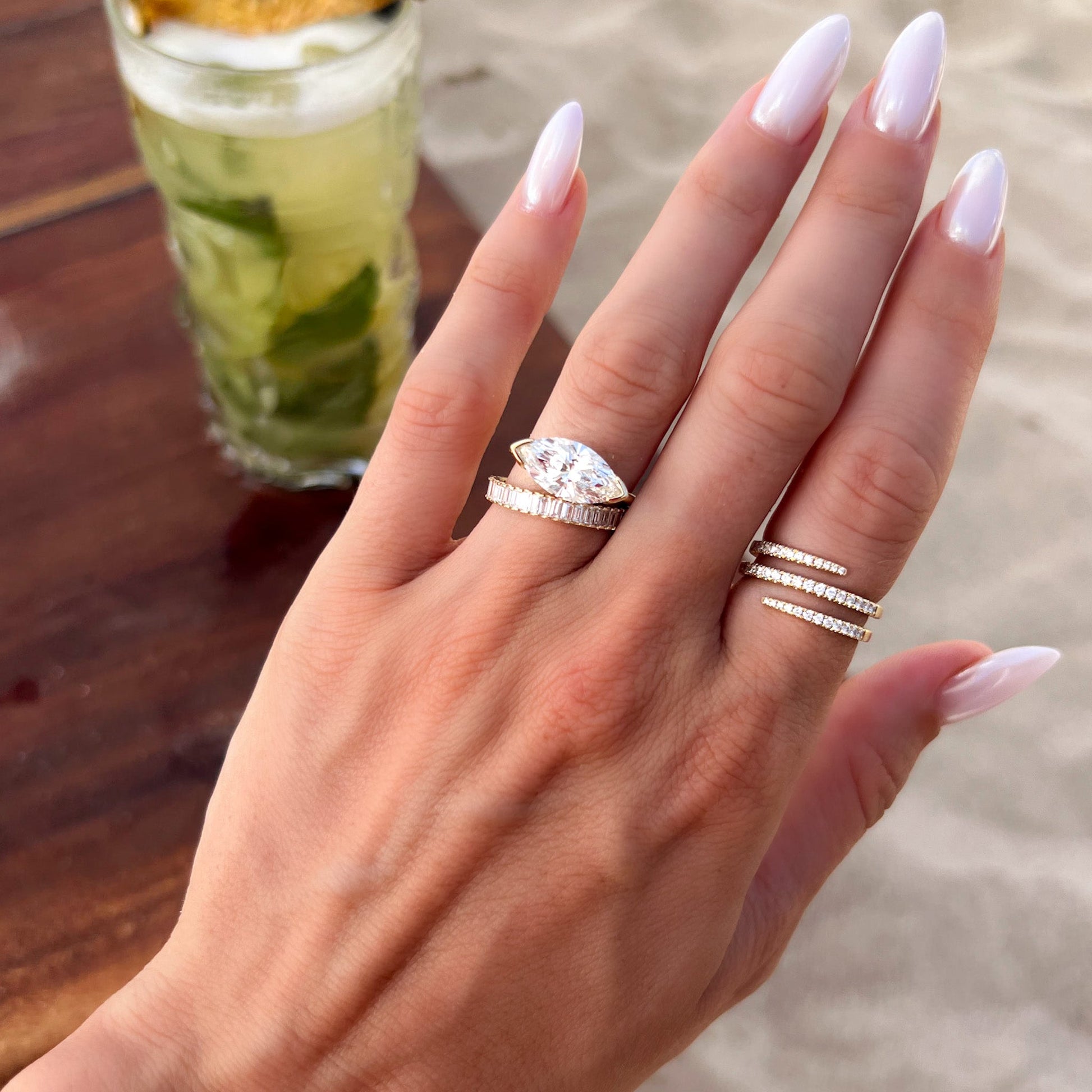 Marquise Shaped Three Stone Lab Grown Diamond Engagement Ring