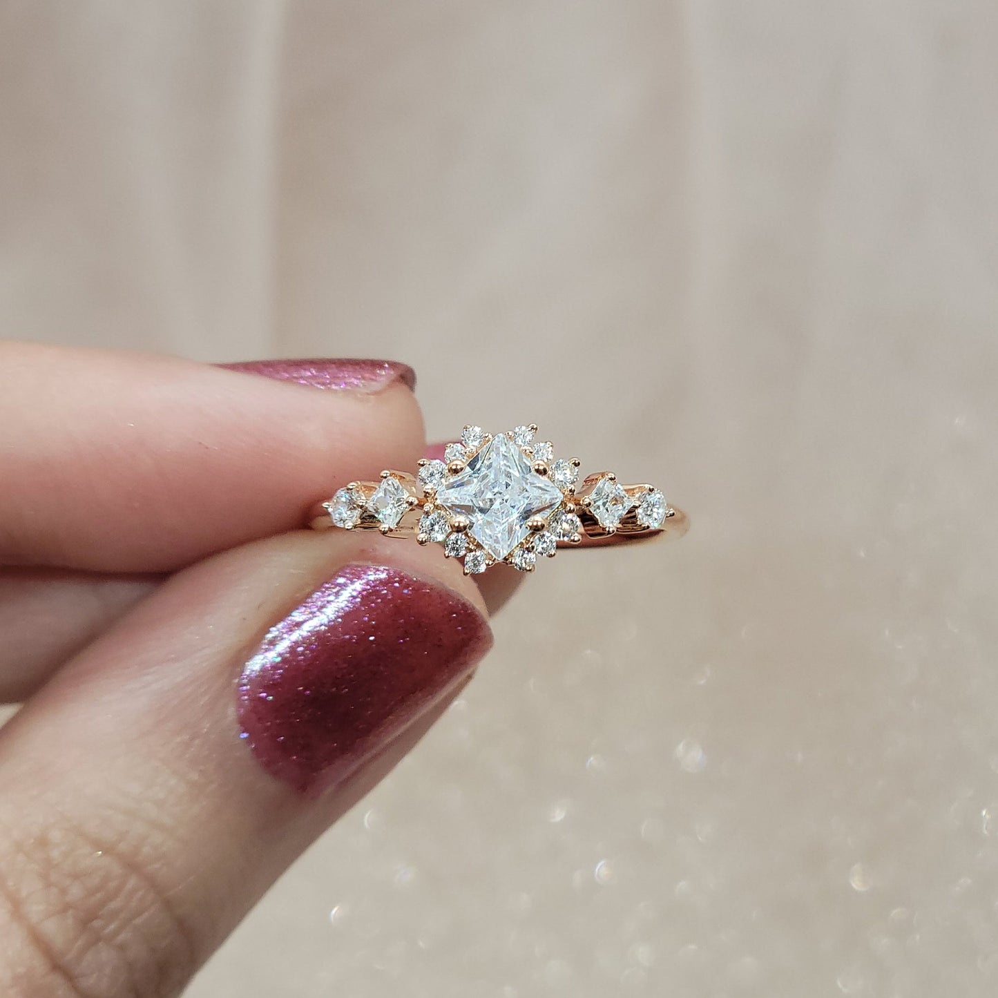 Marquise Shaped Three Stone Lab Grown Diamond Engagement Ring