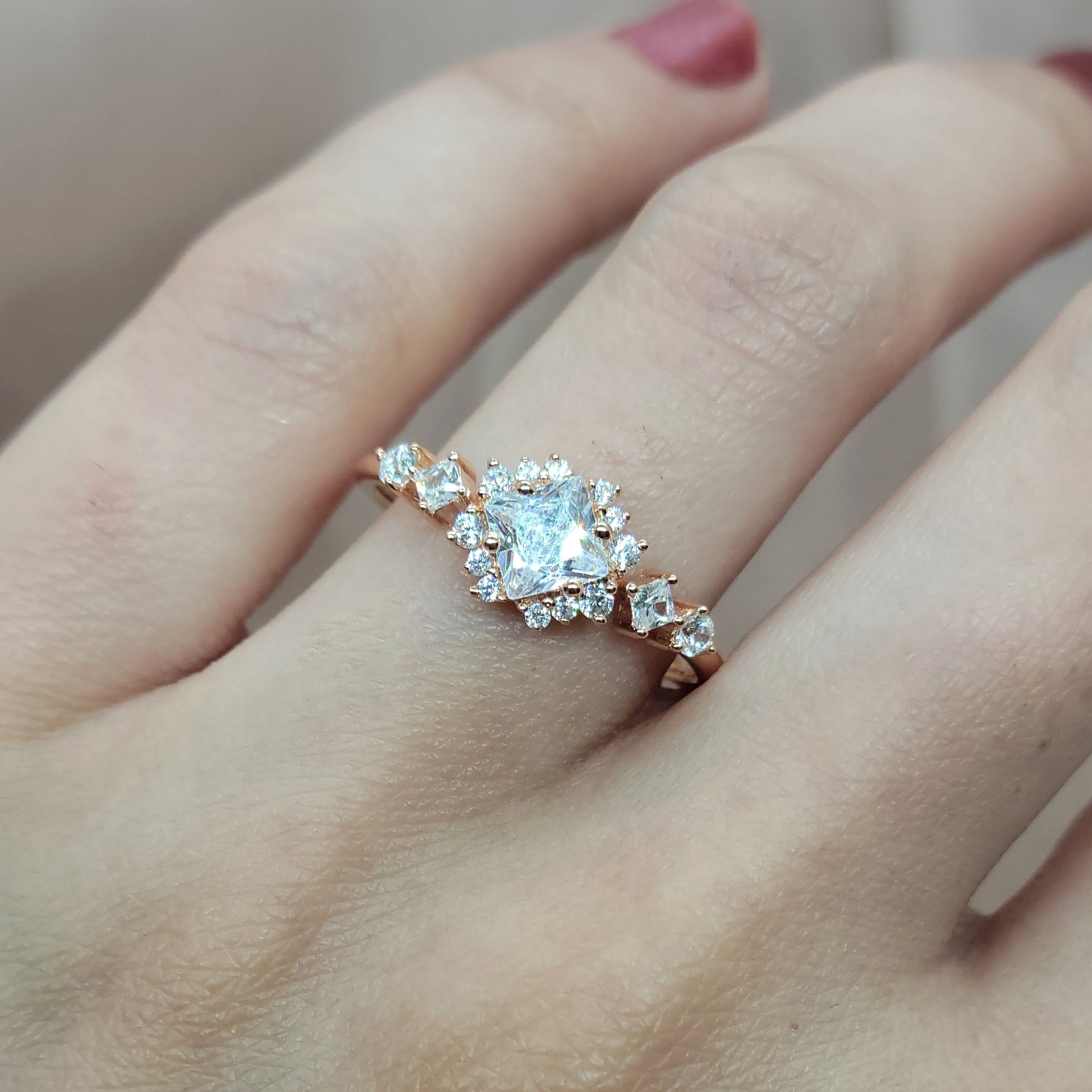 Marquise Shaped Three Stone Lab Grown Diamond Engagement Ring
