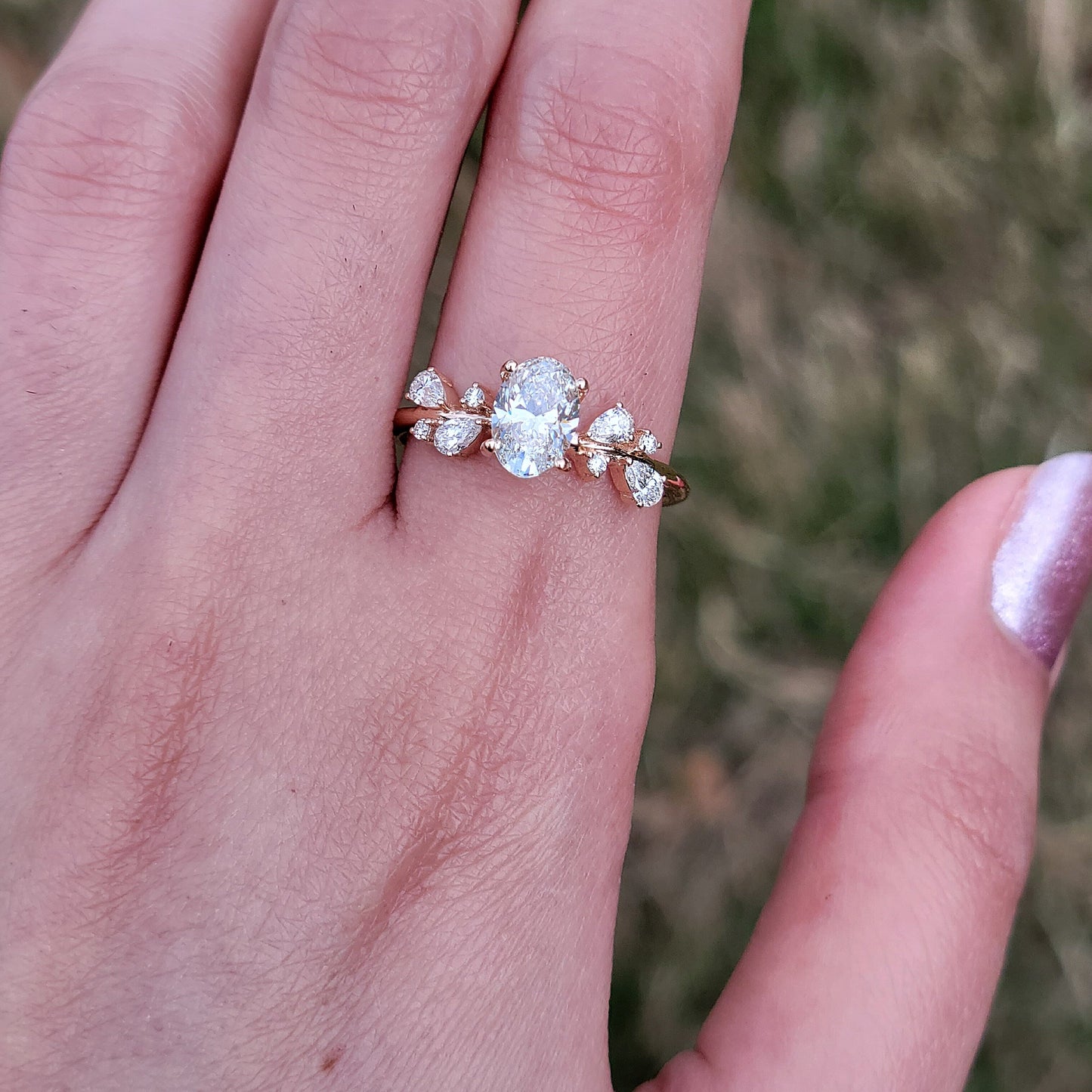 Marquise Shaped Three Stone Lab Grown Diamond Engagement Ring