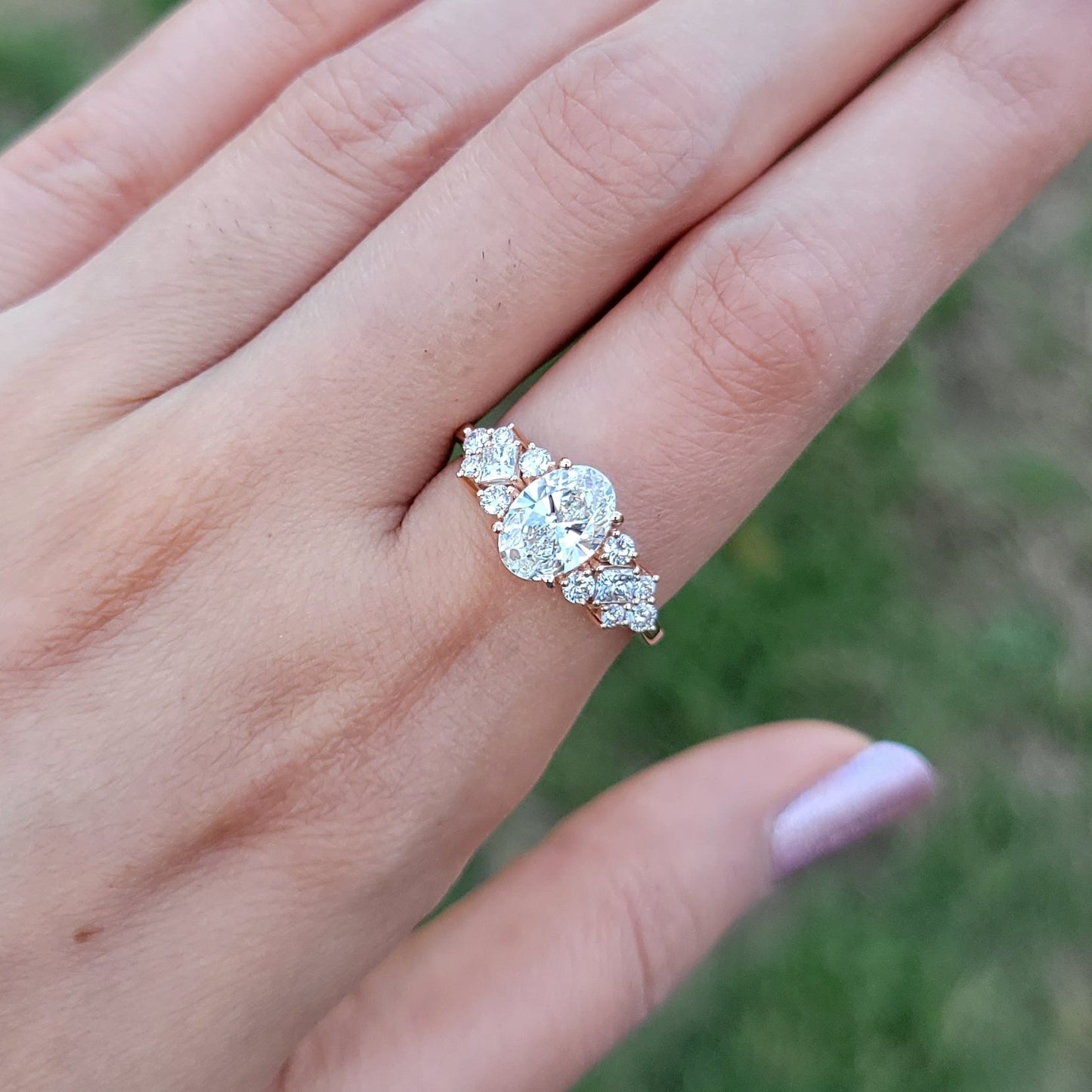 Marquise Shaped Three Stone Lab Grown Diamond Engagement Ring