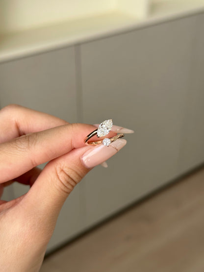 Marquise Shaped Three Stone Lab Grown Diamond Engagement Ring