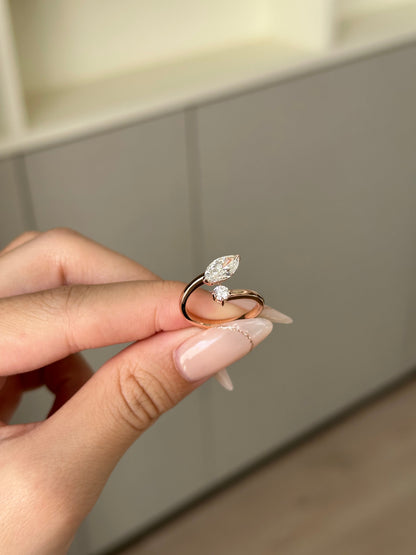 Marquise Shaped Three Stone Lab Grown Diamond Engagement Ring