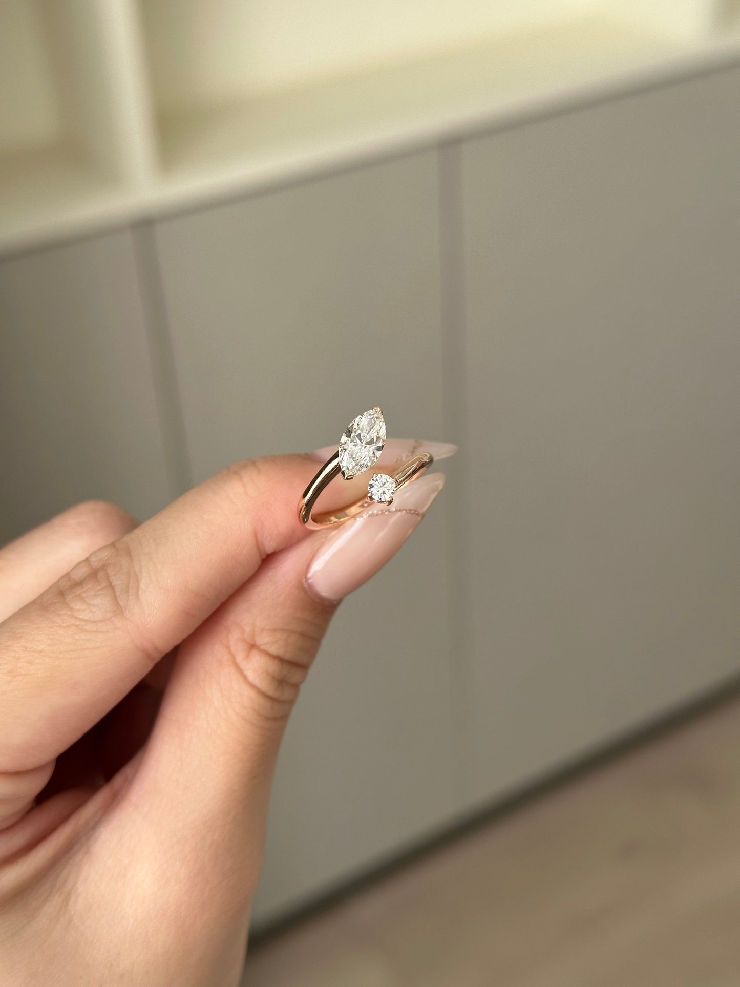 Marquise Shaped Three Stone Lab Grown Diamond Engagement Ring
