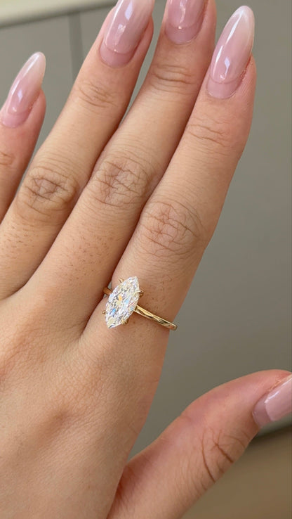 Marquise Shaped Three Stone Lab Grown Diamond Engagement Ring