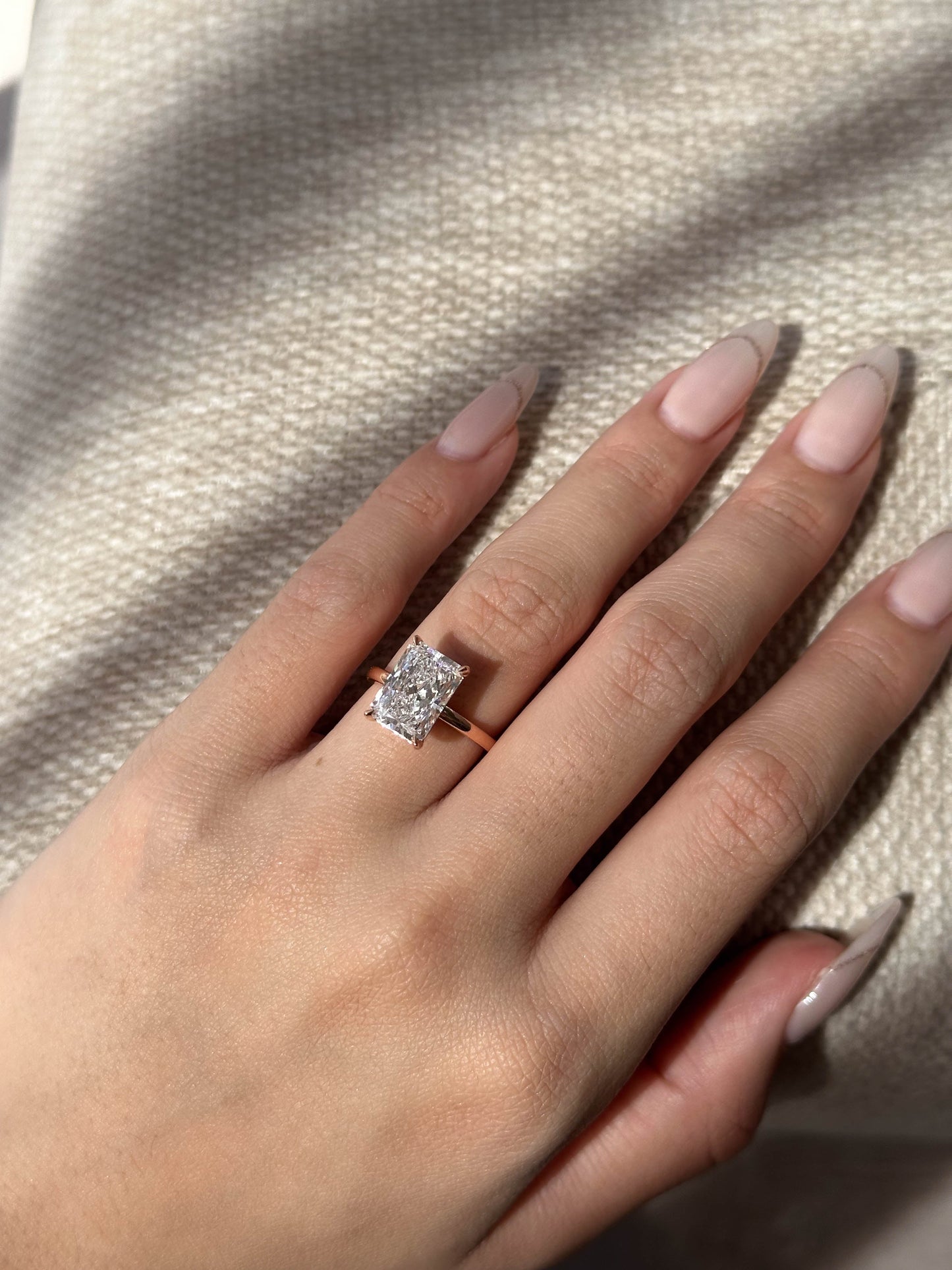 Marquise Shaped Three Stone Lab Grown Diamond Engagement Ring