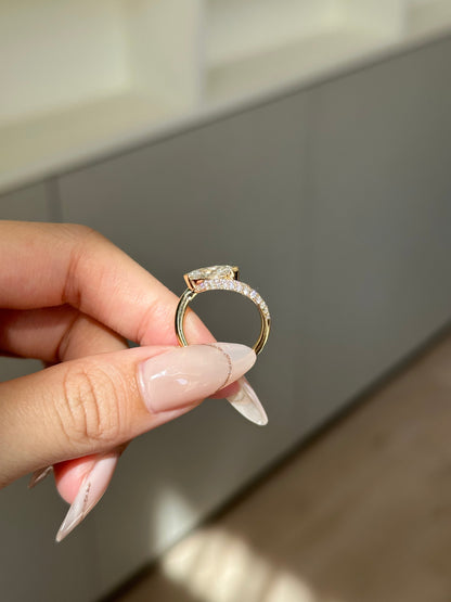 Marquise Shaped Three Stone Lab Grown Diamond Engagement Ring