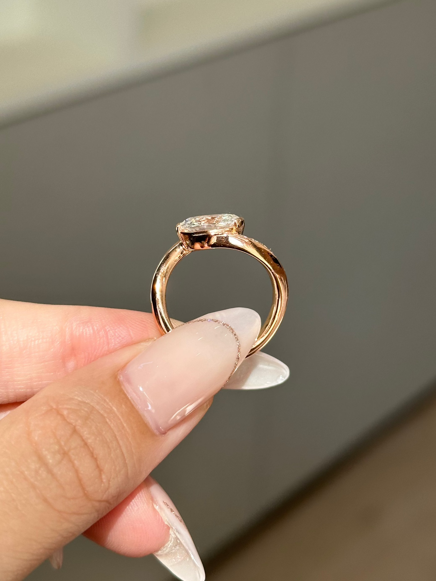 Marquise Shaped Three Stone Lab Grown Diamond Engagement Ring