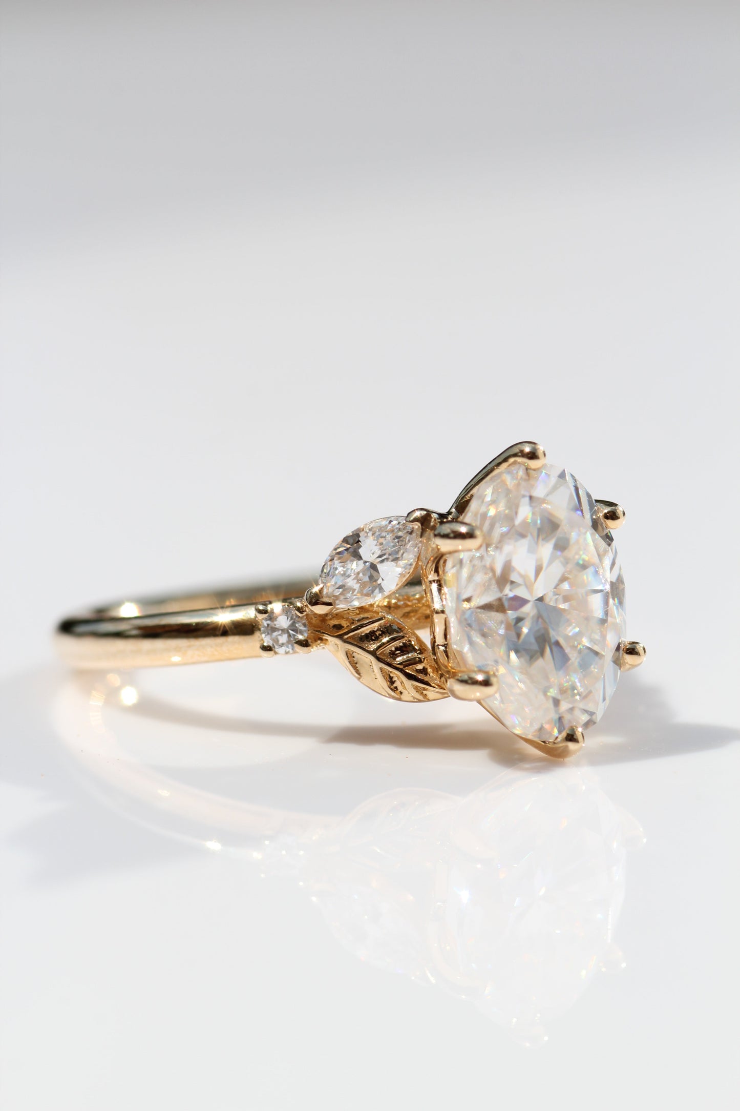 Marquise Shaped Three Stone Lab Grown Diamond Engagement Ring