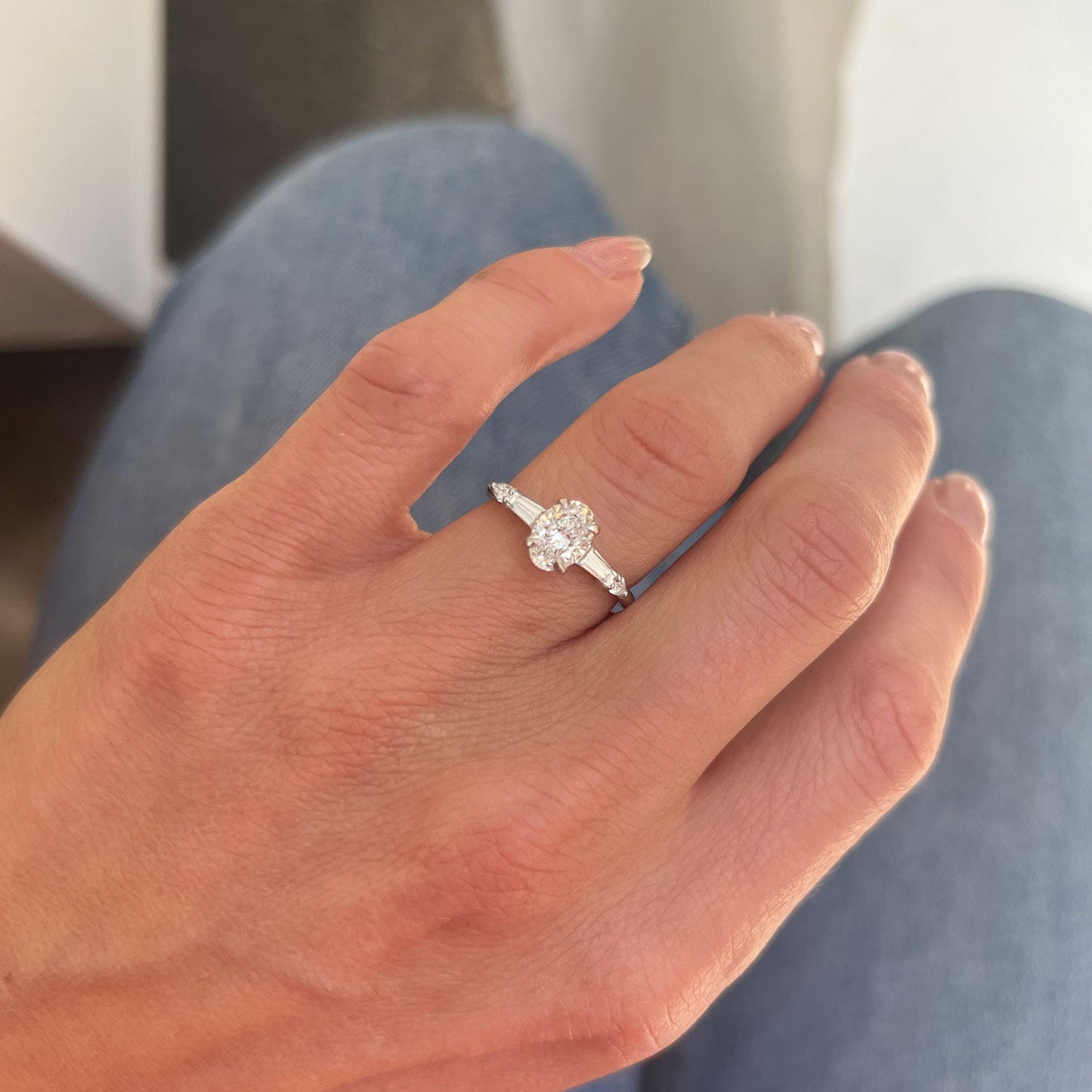 Marquise Shaped Three Stone Lab Grown Diamond Engagement Ring