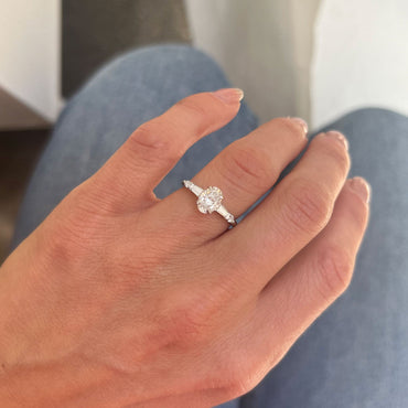 Marquise Shaped Three Stone Lab Grown Diamond Engagement Ring