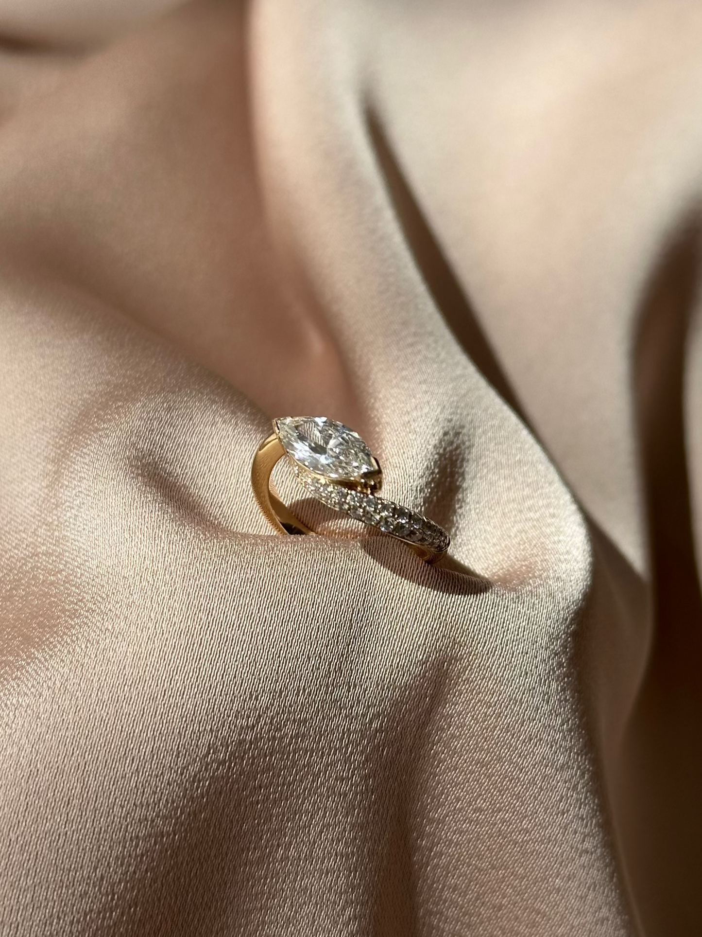 Marquise Shaped Three Stone Lab Grown Diamond Engagement Ring