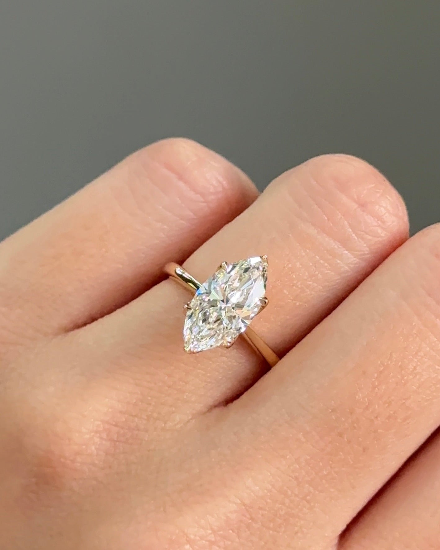 Marquise Shaped Three Stone Lab Grown Diamond Engagement Ring