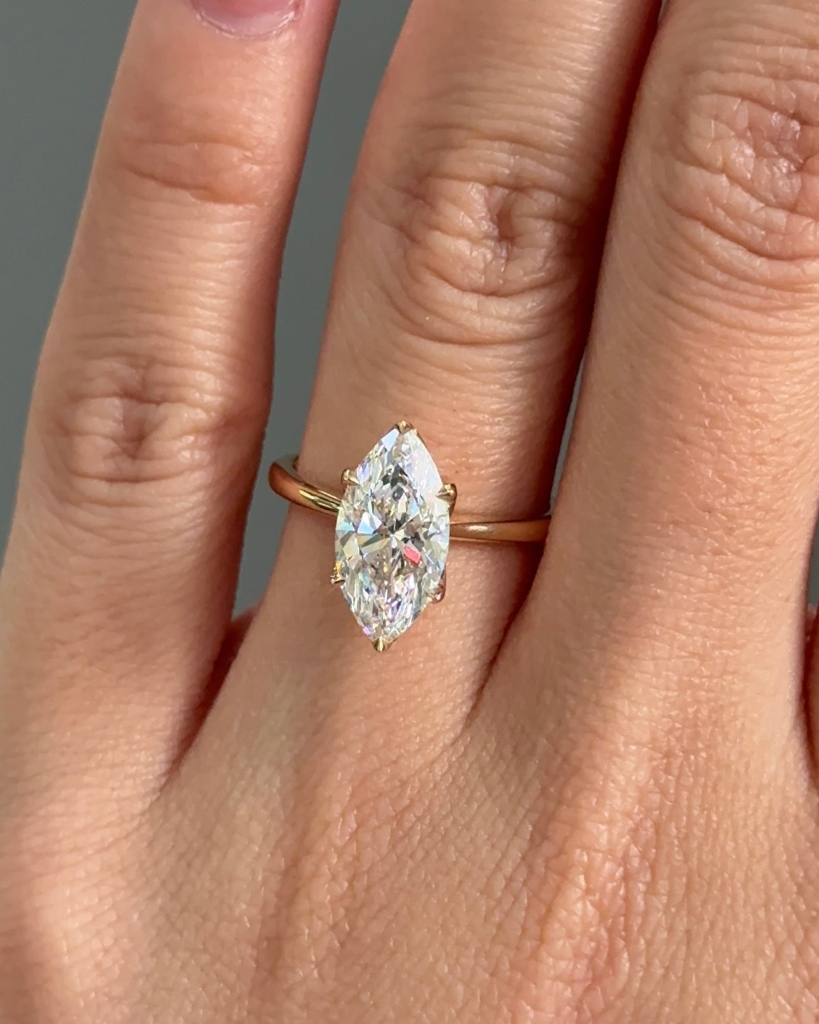 Marquise Shaped Three Stone Lab Grown Diamond Engagement Ring