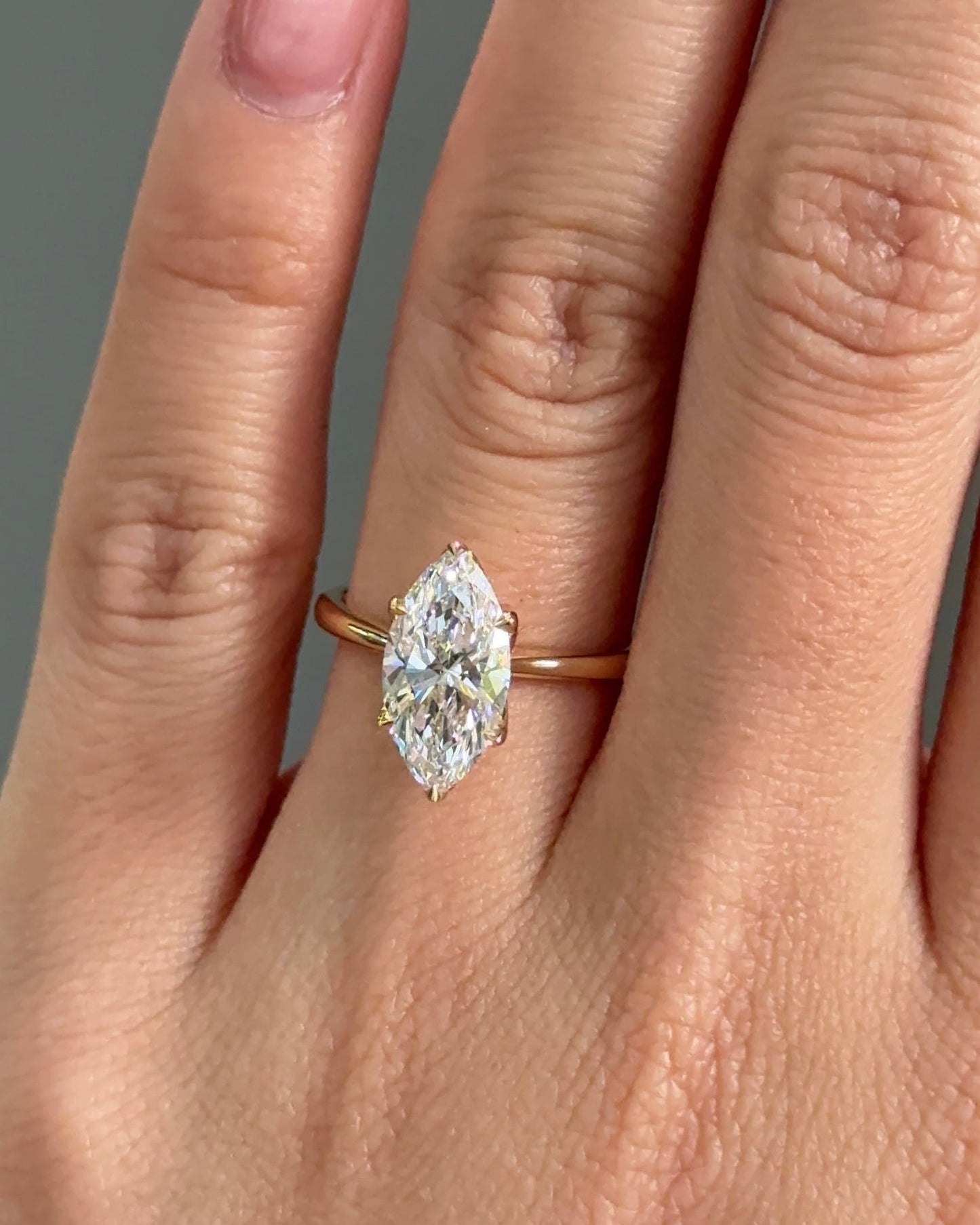 Marquise Shaped Three Stone Lab Grown Diamond Engagement Ring